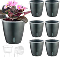 Self Watering Pots for Indoor Plants, 6-Pack 5'' Self Watering Planter with Drainage Holes, Small African Violet Pots with Water Indicator, Clear Wick Orchid Pot, Grey-Ruum Studio Home