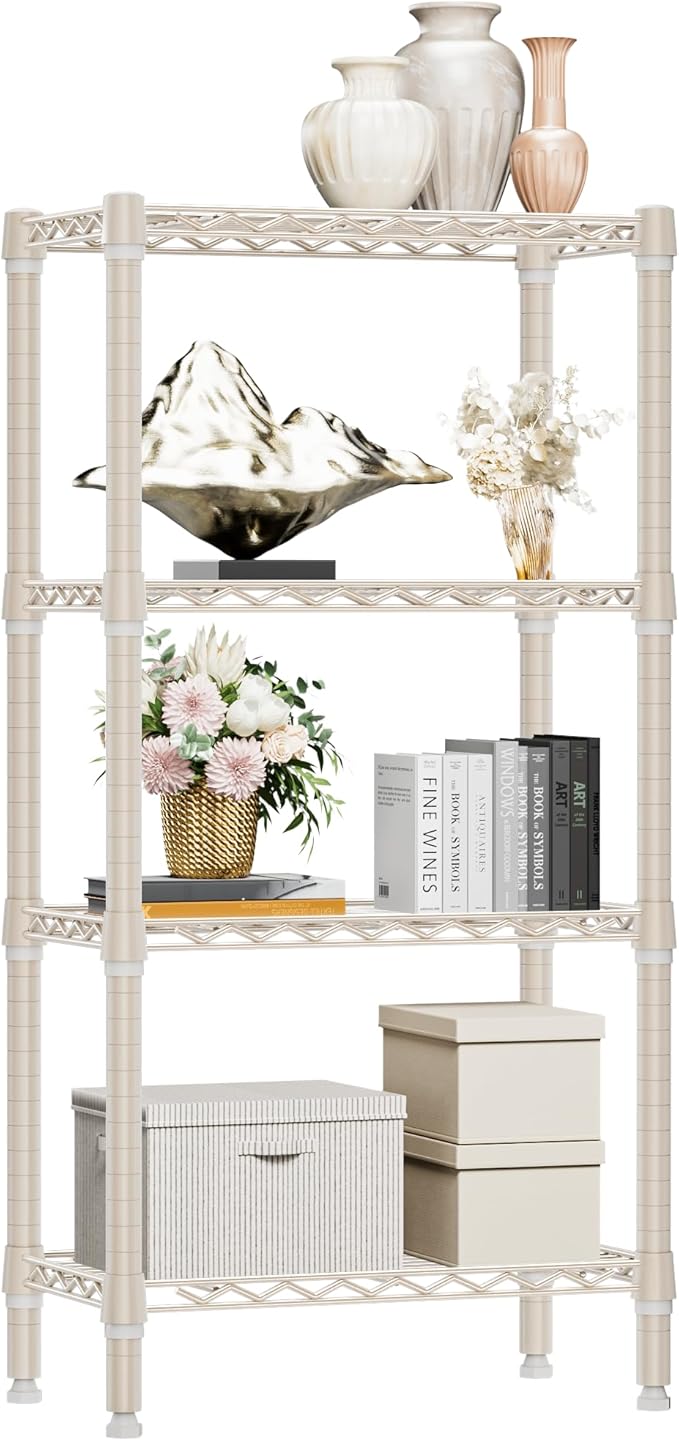 1000 lbs 4-Shelf Standing Storage Shelves Heavy Duty Metal Shelving Unit Adjustable Wire Rack for Office Garage Kitchen, Light Tan 11.8 D x 23.6" W x 47.5" H-Ruum Studio Home