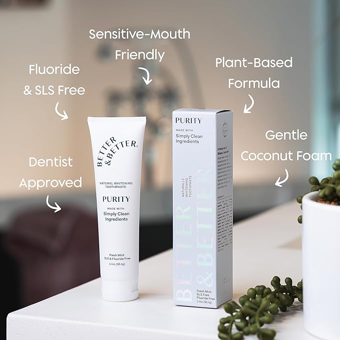 Better & Better Purity Toothpaste | Natural Whitening Toothpaste Without Additives | Organic, Vegan, Fluoride & SLS Free | Coconut-Based Formula w/Fresh Mint Flavor | 3.4oz-Ruum Studio Home