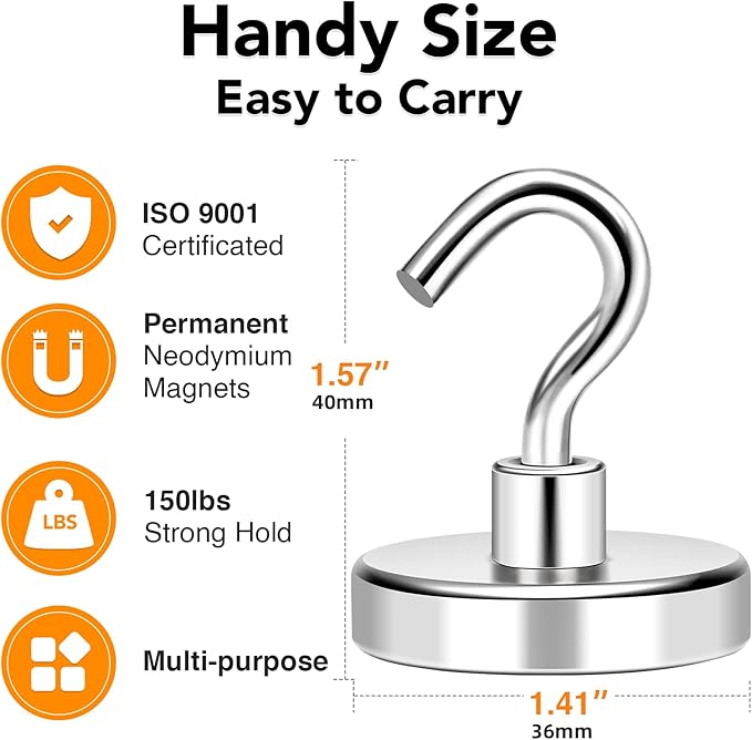 MIKEDE Magnetic Hooks Heavy Duty, 150LB+ Strong Neodymium Magnets with Hooks for Refrigerator, Large Magnetic Hooks with Epoxy Coating for Hanging, Home, Workplace - 10 Pack-Ruum Studio Home