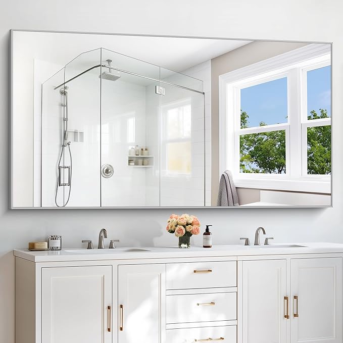 36x72inch Bathroom Mirror, Silver Rectangle Mirror with Thin Metal Frame, Large Rectangular Wall Mirrors for Bathroom, Living Roomm, Hair Salon, Big Farmehouse Mirror Hang Horizontal/Vertical-Ruum Studio Home