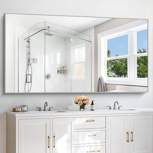 36x72inch Bathroom Mirror, Silver Rectangle Mirror with Thin Metal Frame, Large Rectangular Wall Mirrors for Bathroom, Living Roomm, Hair Salon, Big Farmehouse Mirror Hang Horizontal/Vertical-Ruum Studio Home