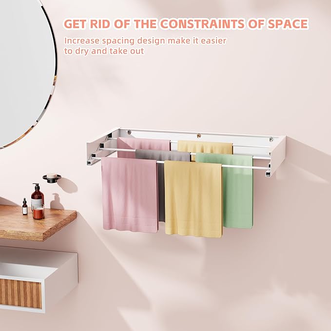 Wall Mounted Drying Rack for Laundry 19.8'', Folding Drying Rack Clothing Wall Mount with 3 Rods, Space Saving for Indoor Outdoor Bathroom Balcony (White, 19.8'')-Ruum Studio Home