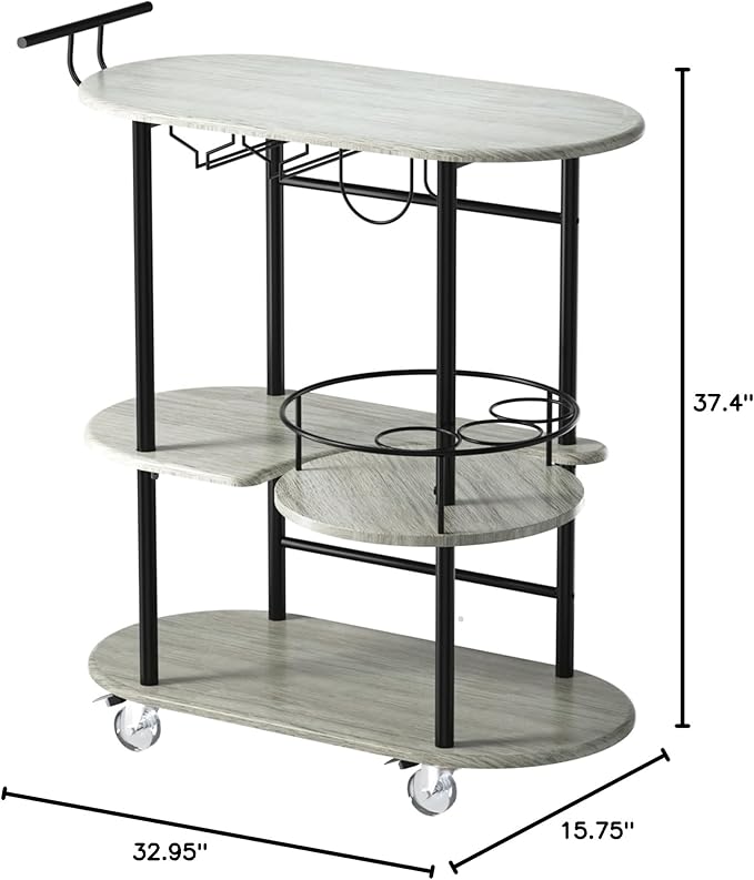 Light Gray Bar Carts with 4-Tier Storage Shelves, Mobile Bar Serving Cart with Wine Rack and Glass Holder, for The Home, Kitchen, Living Room, Dining Room-Ruum Studio Home