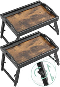 2 Pack Bed Tray Table Breakfast Trays Serving Tray Adjustable Height for Eating Bamboo Bed Laptap Floding Legs with Handles and Phone Holders-Ruum Studio Home