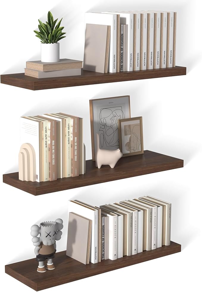 12 Inch Deep Floating Shelves for Wall 3 Pack Floating Shelves Large Storage Space Wall Mount Shelf for Living Room Kitchen Bathroom 36" W x 12" D x 1.2" H Walnut-Ruum Studio Home