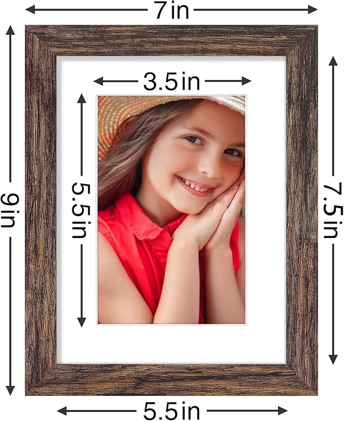 Vittanly 6x8 Picture Frames Set of 9, Shatter Resistant Plexiglass, Display 4x6 Pictures with Mat or 6x8 without Mat, Photo Frames for Wall or Tabletop, Engineered Wood, Brown-Ruum Studio Home