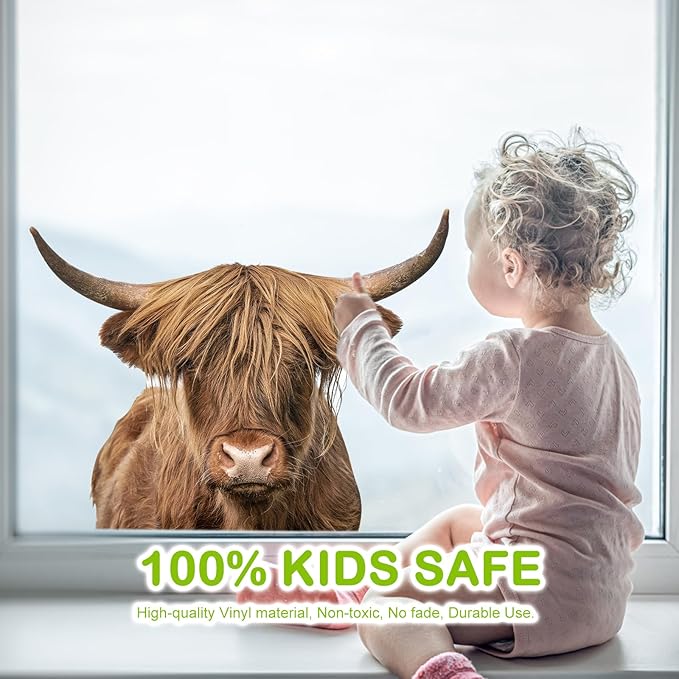 Highland Cow Wall Window Stickers Decor Scottish Cow Wall Decals Peel and Stick Funny Cow Wall Stickers Removable Cool Cow Farmhouse Kitchen Decoration Weird Gifts for Fiends Christmas-Ruum Studio Home