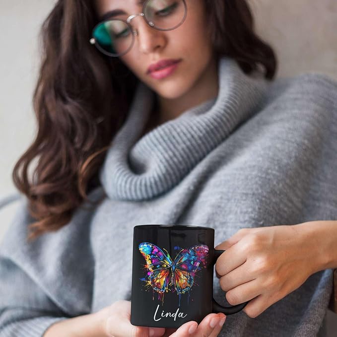 Customized Butterfly Mug, Themed Coffee Cup, Gift For Men Women, Personalized Name Butterfly Black Mug, Ceramic Cup 11oz 15oz, Lover Mug-Ruum Studio Home