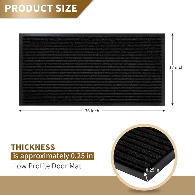 Yimobra Front Door Mat Outdoor Indoor Entrance, 100% Waterproof All-Season All Weather Doormat, Welcome Matt Outside Entry, Non Slip, Low Profile, Heavy Duty Patio Porch Floor Mats,36 x 17,Black-Ruum Studio Home
