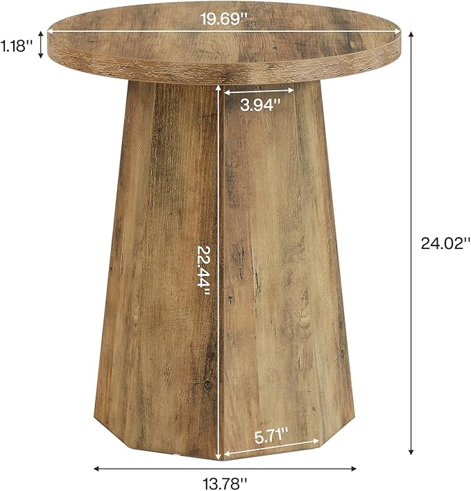 Tribesigns Round Pedestal End Table, Farmhouse Couch Side Table with Octagonal Base, Nightstand Accent Wooden Drink Stand (1, Rustic Brown)-Ruum Studio Home