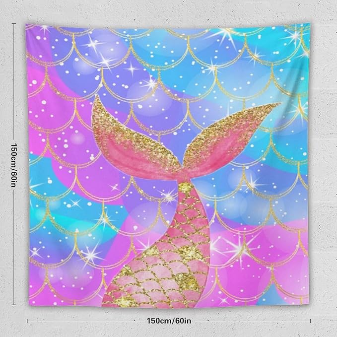 HZOHNAGO Mermaid Scales Tapestry Colorful Shiny Scales Mermaid Tail Pattern Printed Wall Tapestry Wall Hanging for Bedroom Living Room Dorm 60" W x 60" H-Ruum Studio Home