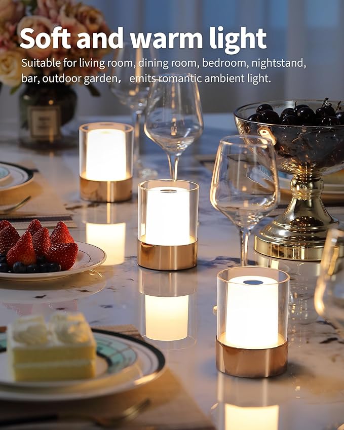 4" Mini Dining Table Light 2 Pack for Buffet Restaurant, Outdoor Waterproof Lamps for Bathroom Camping, Rechargeable Cordless Table Lamp for Bar, Touch Warm Night Light for Nursery Baby (Gold)-Ruum Studio Home