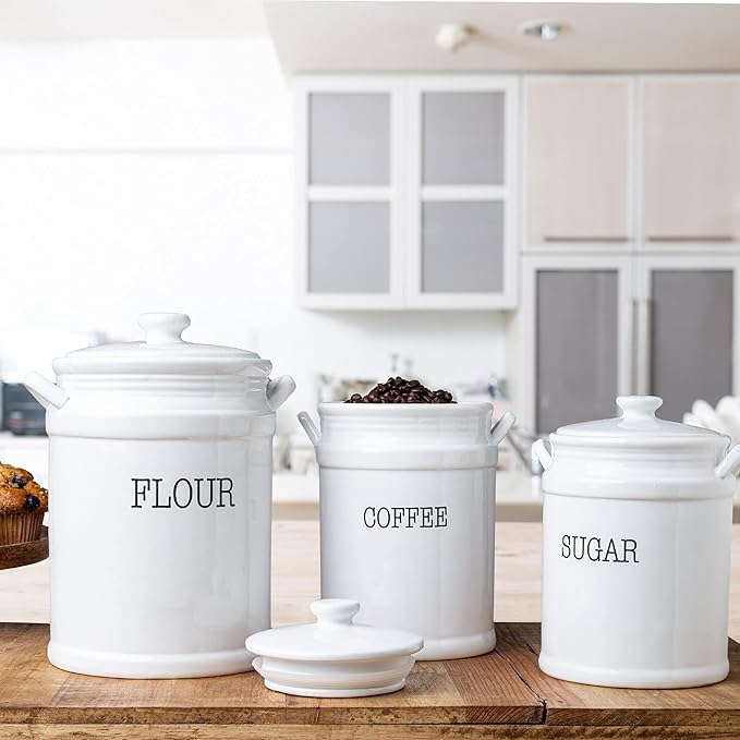 Ceramic Canister Set with Airtight Lids - 3-Piece Kitchen Storage for Flour, Sugar, Coffee, Tea & Spices - Modern Countertop Decor-Ruum Studio Home