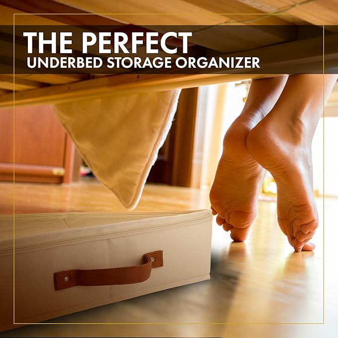 HOMELUX THEORY 2pc Low Profile Under Bed Storage Containers, Thin Under Couch Storage Organizer with Bins & Lids, Underbed Storage Box Ideal for Seasonal Clothes, Blankets, Fabric & Shoes (Ivory)-Ruum Studio Home