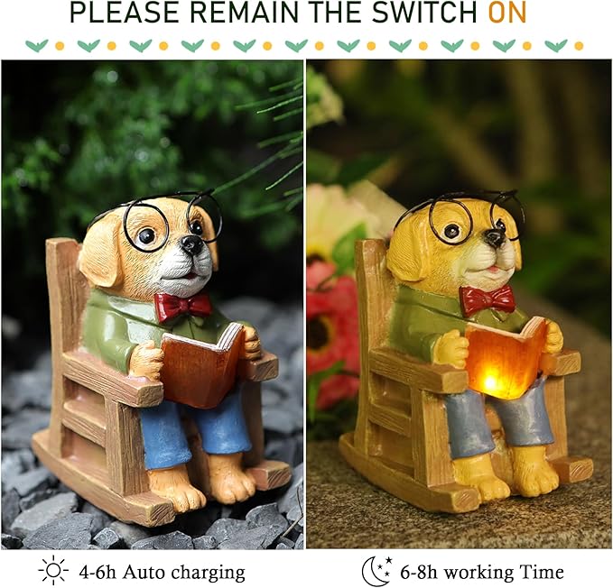 Solar Garden Decor Statues Dog Figurines Mini Fairy Garden Accessories Outdoor Lights,Garden Art Patio Porch Balcony Yard Home Lawn Ornaments,Mothers Day Birthdays Gifts for Mom Grandma-Ruum Studio Home