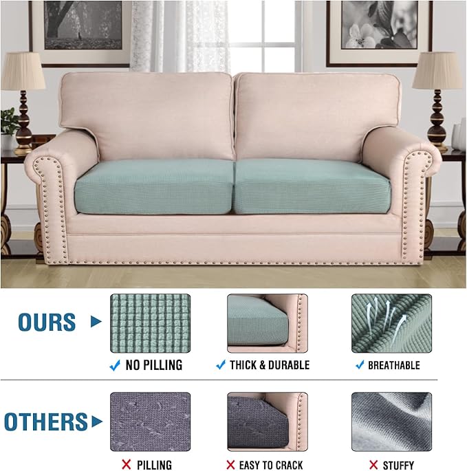 H.VERSAILTEX Super Stretch Individual Seat Cushion Covers Sofa Covers Couch Sets Slipcover Thick Jacquard Textured Twill Fabric (2 Piece Large Sofa Cushion Covers, Sage)-Ruum Studio Home