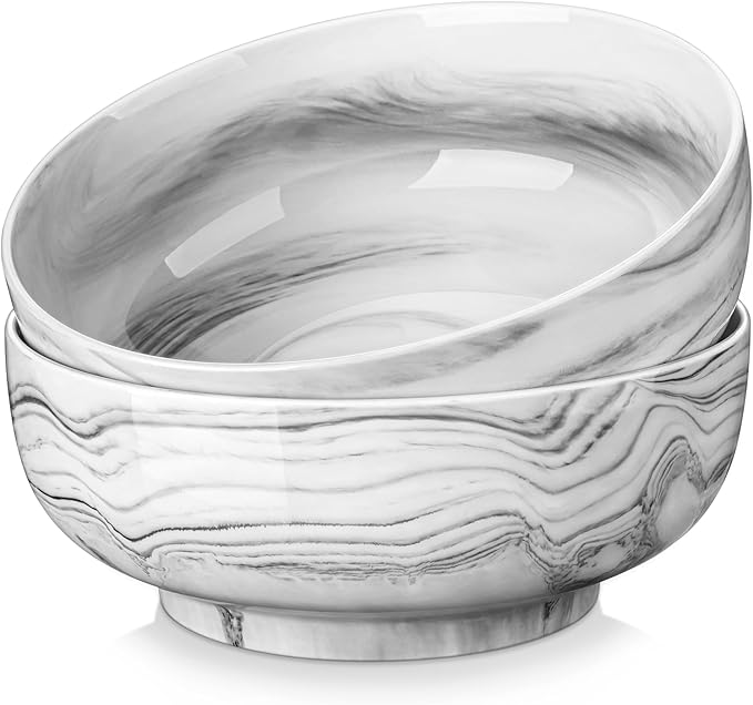 MALACASA Salad Bowls, 114 OZ(10") Extra Large Serving Bowls Set of 2, Porcelain Marble Grey Bowls Set for Soup, Salad, Ramen and Fruit, Dishwasher& Microwave Safe, Series REGULAR-Ruum Studio Home