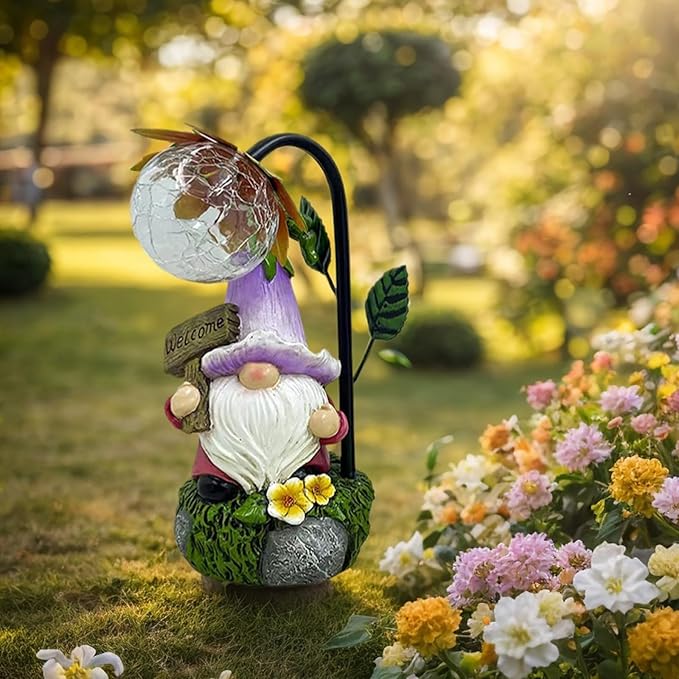 Garden Gnomes Outdoor Statue with Solar Lights Welcome Gnome Home Garden Decor Mom Gifts for Yard Patio Home Garden-Ruum Studio Home