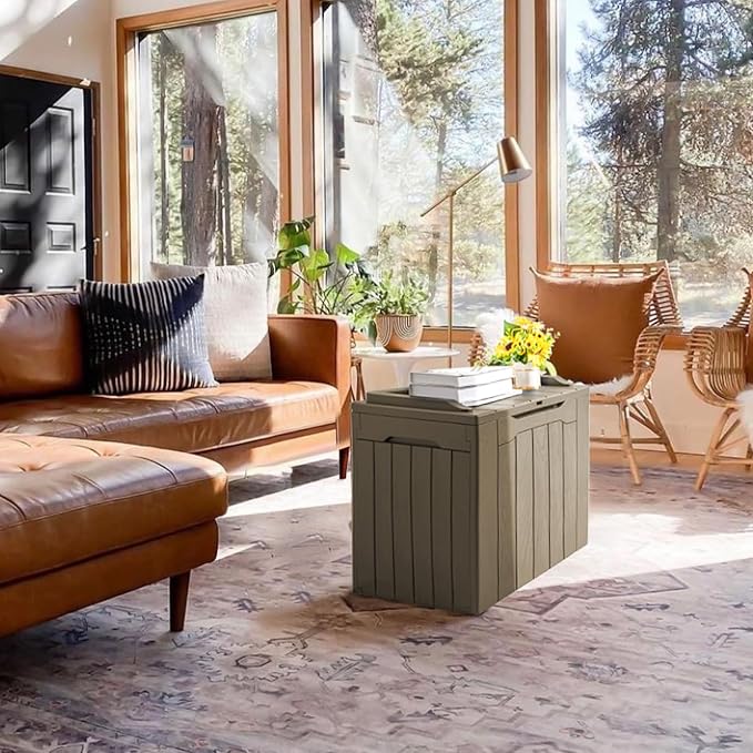 JUMMICO 31 Gallon Resin Deck Box Waterproof Indoor Outdoor Storage Boxes for Patio Furniture Cushions and Garden Tools (Light Brown)-Ruum Studio Home