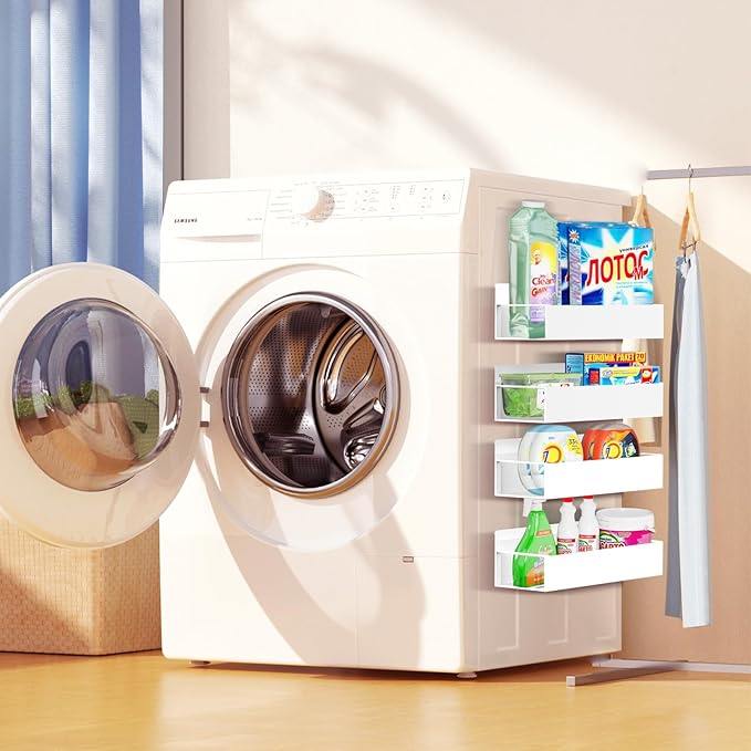 Magnetic Spice Rack Organizer for Fridge Seasoning Organizer for Kitchen Storage With Screw Magnetic Shelf for Oven, RV,Garage,Bathroom (White, 4pack)-Ruum Studio Home