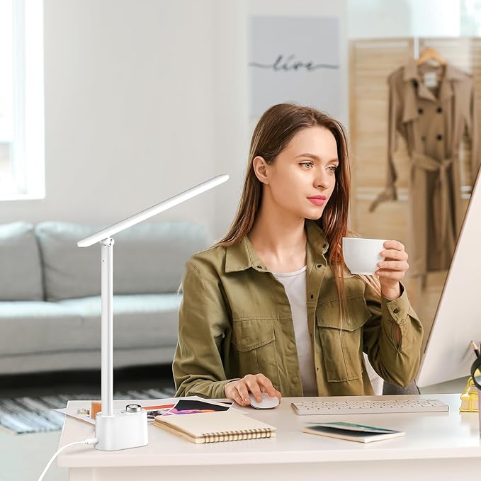Honeywell Upgraded LED Desk Lamp - H01 Pro Sunturalux™ Foldable Desk Light with USB A+C Charging Port, 3 Color Modes Dimmable Table Lamp for Home Office Reading(White)-Ruum Studio Home