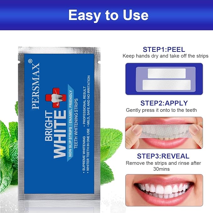 Teeth Whitening Strips for Teeth Sensitive, Non-Slip Enamel-Safe Strips, Professional and Safe Teeth whitening Strips, for Smoking/Coffee/Soda/Wine Stain, 14 Treatments 28 Strips (Mint)-Ruum Studio Home