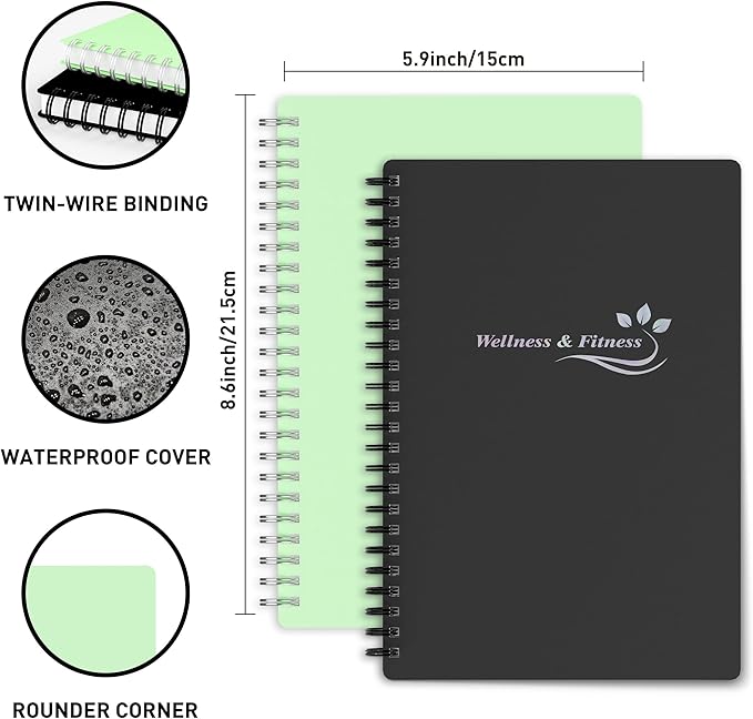 Wellness Planner & Fitness Log - Daily Diet & Health Journal with Weight Loss, Wellness Journal Notebook for Tracking Fitness, Sleep, Nutrition, Meal, Habits, A5(5.8 x 8.6 inch) (Black Silvery)-Ruum Studio Home