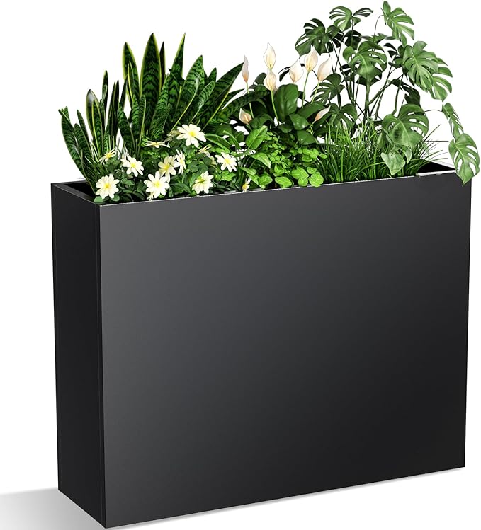 Metal Planter Box, Planter Boxes Outdoor Heavy Duty Metal Garden Planter Spliced Flower Pot with Partitions, All-Weather Use with Drainage Holes for Patio/Porch-35.43"x 27.55"x 11"-Ruum Studio Home