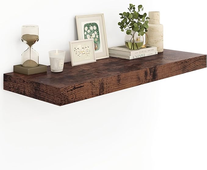 Heimlove Rustic Brown Bathroom Shelves Floating Shelves for Wall Shelf Over Toilet Long Wall Mounted Modern Farmhouse,48 x 12 Shelves with Invisible Brackets for Living Room, Kitchen, Bedroom-Ruum Studio Home