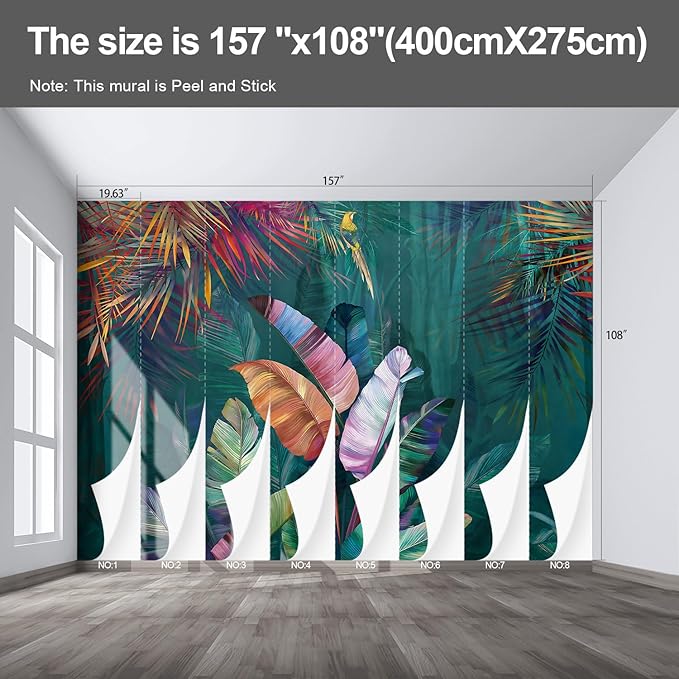 Colorful Banana Leaf Wall murals Peel and Stick Wallpaper for Bedroom Living Room - 108"x157"-Ruum Studio Home