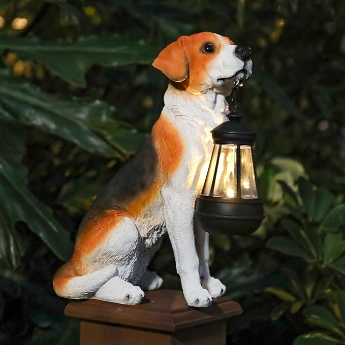 Solar Dog Statue Outdoor Decor - Beagle Dog Statue With Solar Lights for Patio, Lawn & Garden, Housewarming Gift-Ruum Studio Home