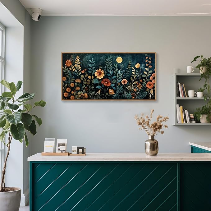 Vintage Dark Botanical Framed Canvas Wall Art Set, Colorful Floral Wall Decor, Nature Wildflower Wall Painting, Colorful Blossom Art Prints for Living Room, Bedroom, Office - 20"X40"x1-Ruum Studio Home