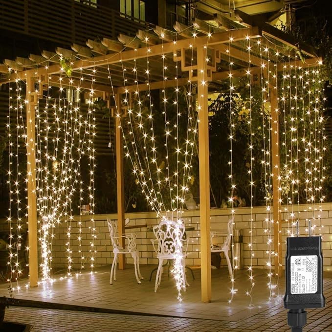 Lighting EVER 306 LED Curtain Lights with 18 Hang Down String Lights, 10×10 ft Plug in Hanging Fairy Lights for Bedroom Wall Window, Twinkle Backdrop Lights for Wedding Patio Gazebo (NOT Connectable)-Ruum Studio Home