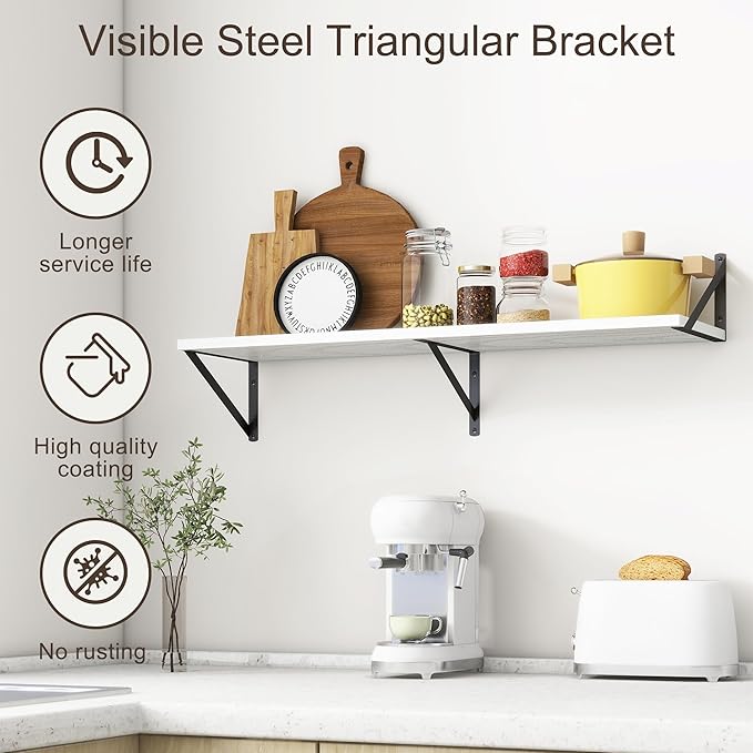 36"W x 10"D Floating Shelves, 10 Inch Deep White Floating Shelves, Farmhouse Rustic Deep Wall Shelves for Home Decor, Wide Large Floating Shelf for Bathroom, Living Room, Kitchen, Study Room-Ruum Studio Home