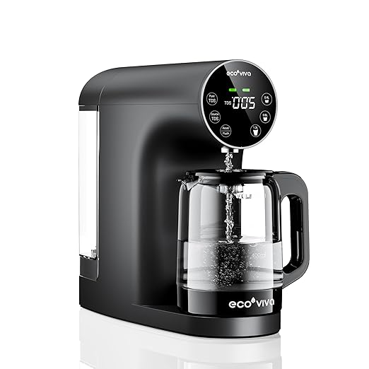 Ecoviva Countertop Reverse Osmosis Water Filter, 6 Stage RO Water Filtration System with Glass Carafe, TDS Displayr, 3:1 Pure to Drain, Portable No Installation Water Purifier Black-Ruum Studio Home