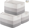 OIAHOMY Rectangle Woven Storage Basket - Nursery Cotton Rope Baskets for Storage, Toy Basket Organizing for Living Room, 17.7"x13.8"x11"- Pack of 3 - Gradient Gray-Ruum Studio Home