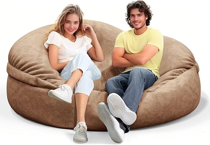 Bean Bag Chair for Adults 4FT,Soft Removable Cover for Teens/Girls Bedroom,Fluffy Giant Round Floor Beanbag Lounger Chairs (No Filler,Tan)-Ruum Studio Home