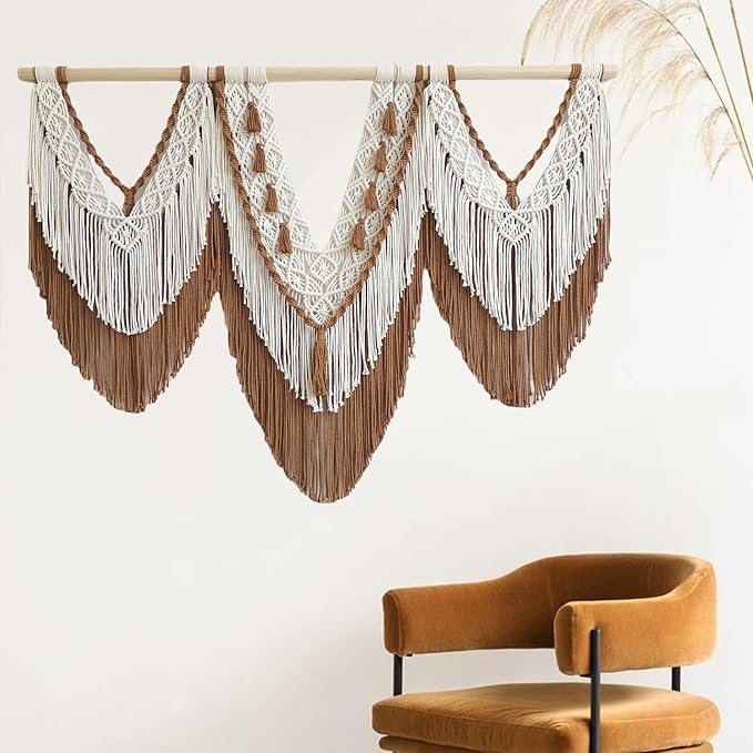 large macrame wall hanging - Boho Tapestry Macrame Wall Decor Art- Chic Bohemian Handmade Woven Tapestry Home Decoration for Bedroom Living Room Apartment Wedding Party - 43"x32" (Beige-Brown)-Ruum Studio Home