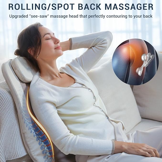 Mynt FSA HSA Eligible Foldable Back Massager, Chair Massager with Soothing Heat, Flexible Massage Chair Pad with Soft S-Curve Longer Track Adjustable Pillow for Diverse Body Contours, FSA/HSA Approved-Ruum Studio Home
