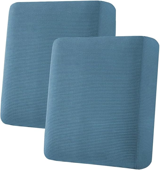 H.VERSAILTEX Super Stretch Individual Seat Cushion Covers Sofa Covers Couch Cushion Covers Slipcover Sets Thick Jacquard Textured Twill Fabric (2 Piece Medium Sofa Cushion Covers, Dusty Blue)-Ruum Studio Home