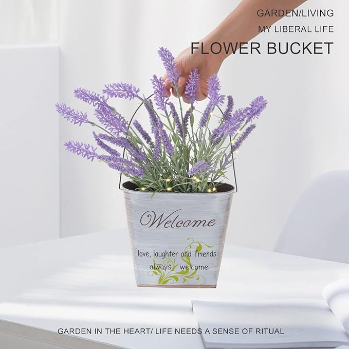 GDYOOSHOW 3Pcs 7.4" Tall Galvanized Metal Hanging Planter Rustic Wall Flower Bucket Echelon Wall Pot for Garden Balcony Indoor or Outdoor-Ruum Studio Home