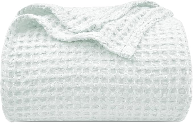 PHF Ultra Soft Waffle Weave Blanket King Size 104"x 90"- Washed Lightweight Breathable Cozy Woven Blanket for Bed - Aesthetic Decor for Couch Bedding Sofa Home Car - Ice Blue-Ruum Studio Home