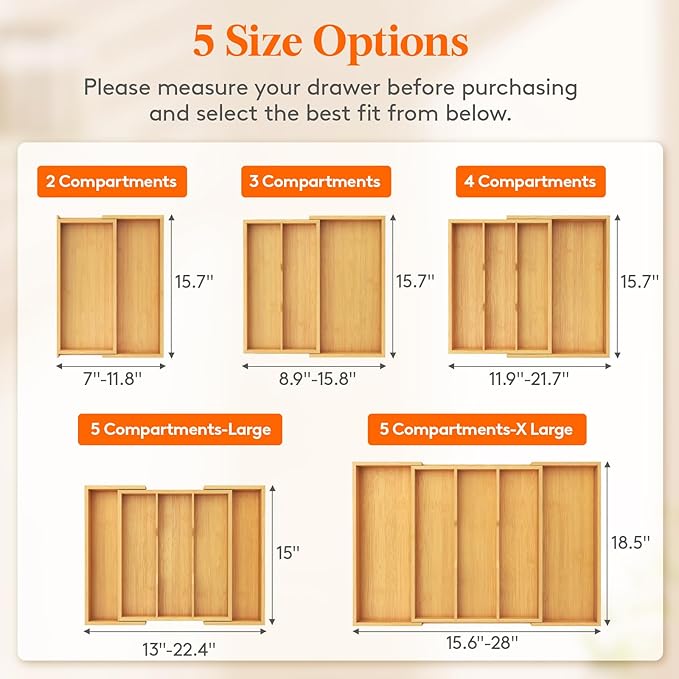 Lifewit Utensil Organizer for Kitchen Drawer, Bamboo Cooking Utensil Tray, Expandable Cutlery Silverware Flatware Holder, Adjustable Spatula Tools Gadgets Storage Divider, Large, Natural and Black-Ruum Studio Home
