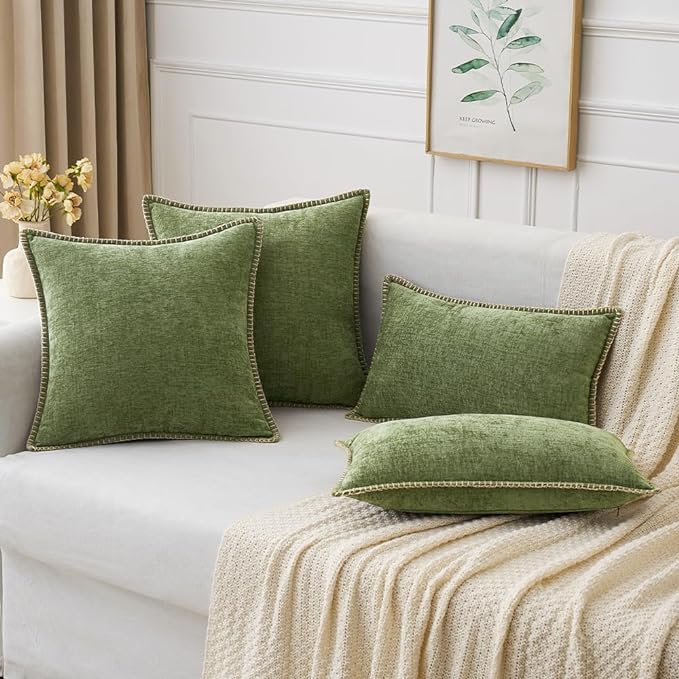 MIULEE Pack of 2 Couch Throw Pillow Covers 20x20 Inch Sage Green Farmhouse Decorative Pillow Covers with Stitched Edge Soft Chenille Solid Dyed Spring Pillow Covers for Sofa Bed Living Room-Ruum Studio Home