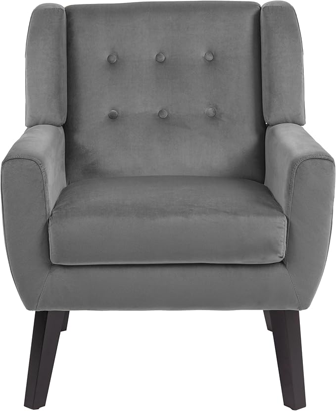 UIXE Accent Chair, Velvet Upholstered Armchair for Living Room, Modern Club Arm Chairs Comfy Single Sofa Button Tufted Bedroom Reading Seat - Gray, Set of 1-Ruum Studio Home
