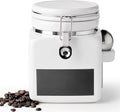 Ceramic Coffee Canister with Airtight Lid and Scoop, Large 74 Fl Oz / 2.2 L Kitchen Food Storage Container Jar for Grounds Coffee, Beans, Tea, Sugar, Flour, Cereal, Nuts, Cookie, White-Ruum Studio Home