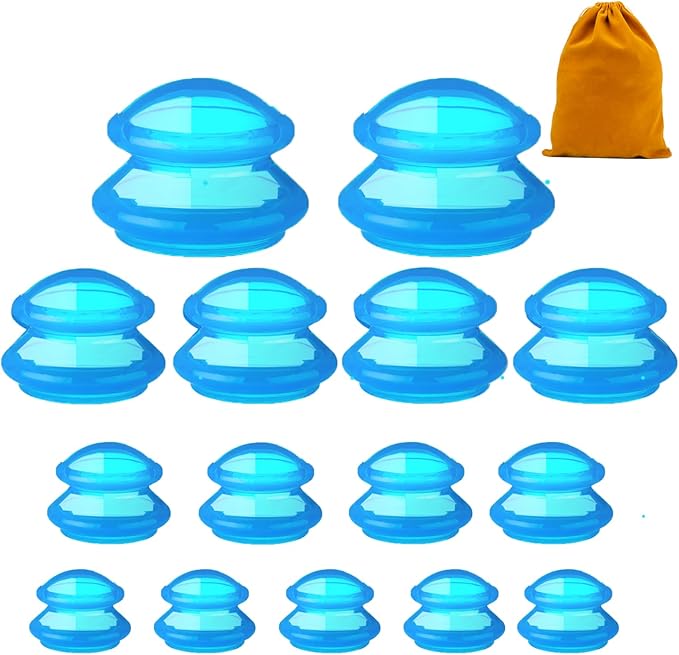 15Pcs Cupping Therapy Set-Professional Silicone Cupping, Suitable for Facial Body Massage/Deep Myofascial Release/Pain Relief/Muscle Relaxation & More (Blue,15pcs)-Ruum Studio Home