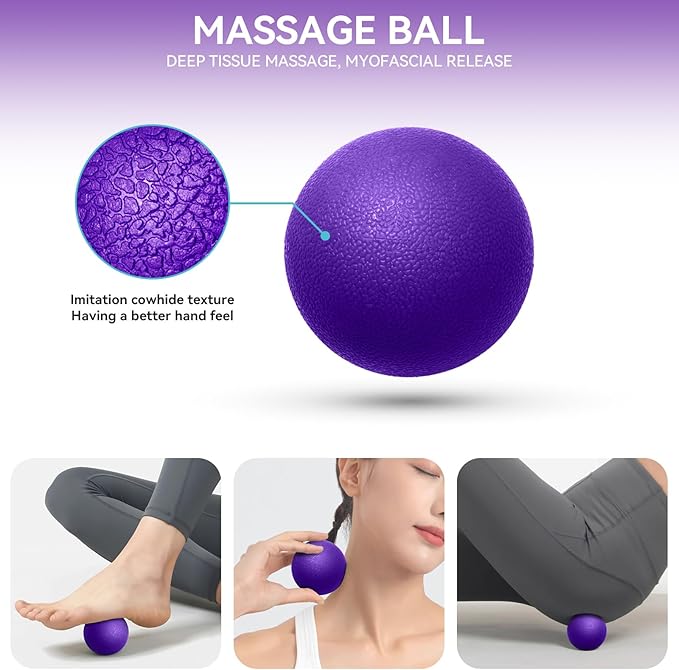 5 in1 Foam Roller Set, High Density Deep Tissue Massager for Muscle Massage, Massage Roller, Massage Ball, Resistance Band for Whole Body Physical Therapy Deep Muscle Massage (Purple)-Ruum Studio Home