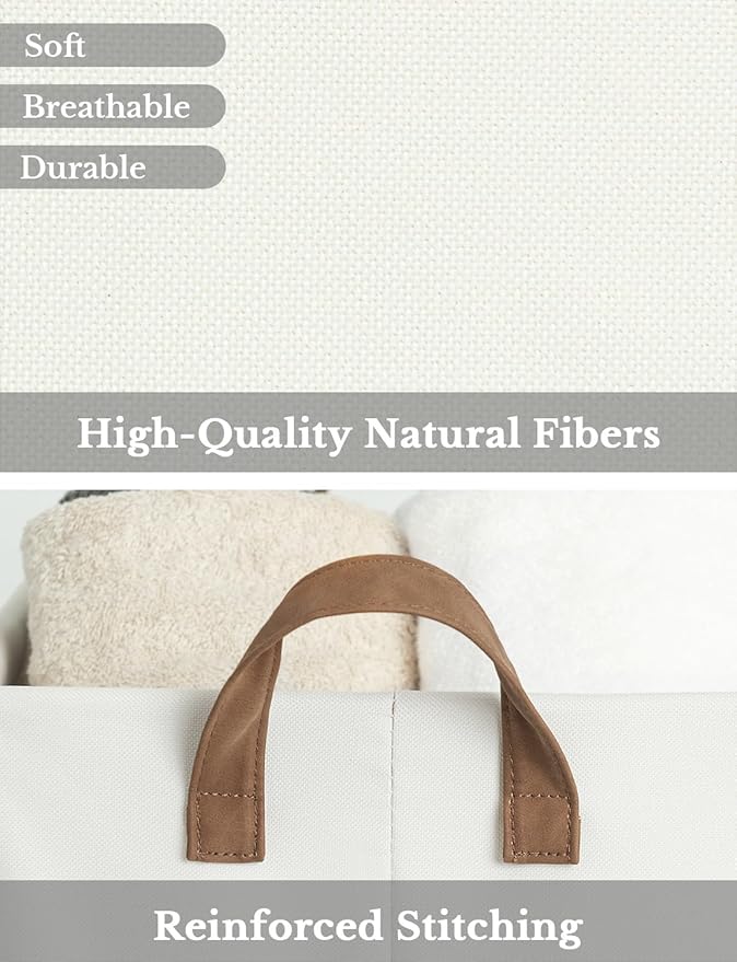 StorageWorks 45L Extra Large Fabric Storage Bins with PU Handles, Storage Baskets for Organizing, Large Laundry Basket, 2-Pack, Beige, 19" L X 13.25" W X 11" H-Ruum Studio Home